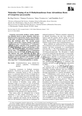 Molecular Cloning of an O-Methyltransferase from Adventitious Roots of Carapichea Ipecacuanha