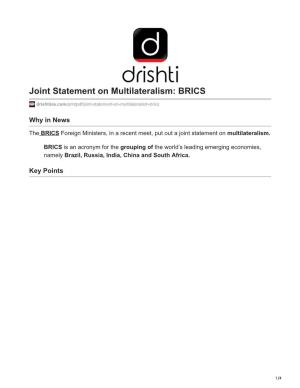 Joint Statement on Multilateralism: BRICS
