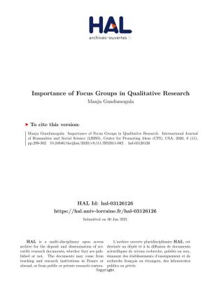 Importance of Focus Groups in Qualitative Research Manju Gundumogula