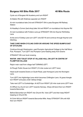 Burgess Hill Bike Ride 2017 40 Mile Route