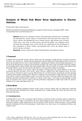 Analysis of Wheel Hub Motor Drive Application in Electric Vehicles