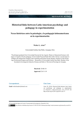 Historical Links Between Latin American Psychology and Pedagogy in Experimentation