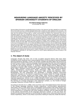 Measuring Language Anxiety Perceived by Spanish University Students of English
