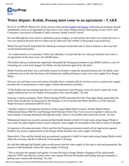 Water Dispute: Kedah, Penang Must Come to an Agreement – CAKE | Edgeprop.My