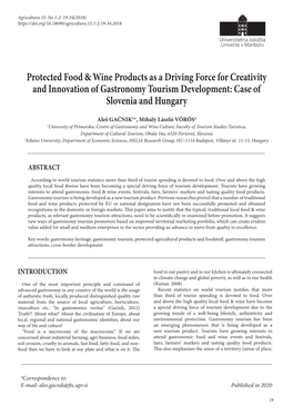 Protected Food & Wine Products As a Driving Force for Creativity And
