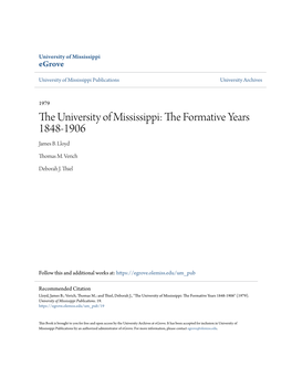 The University of Mississippi the Formative Years 1848-1906