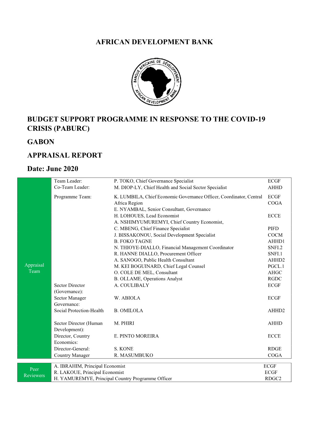 African Development Bank Budget Support Programme