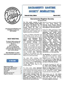 IN THIS ISSUE Sacramento Ragtime Society