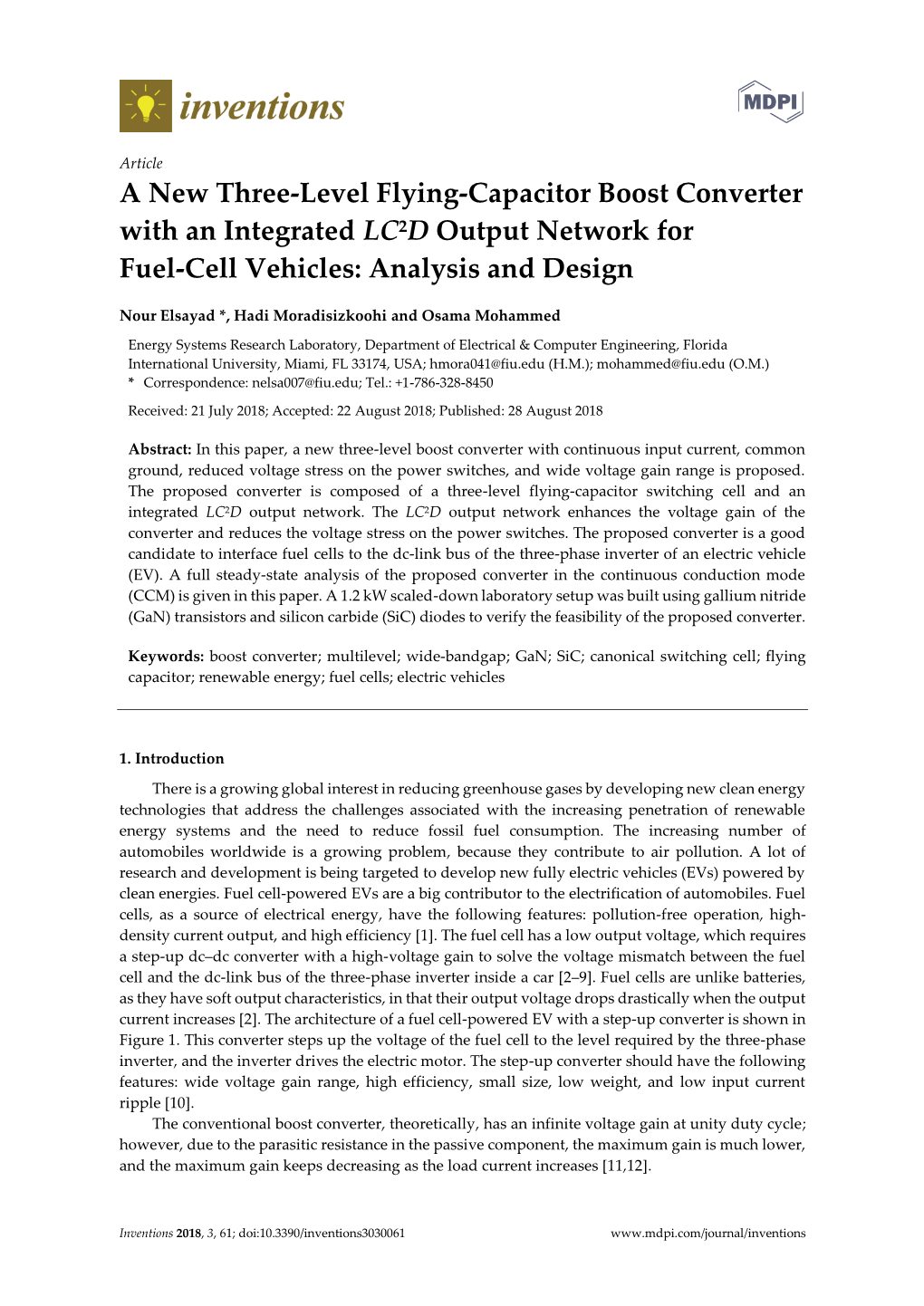 A New Three-Level Flying-Capacitor Boost Converter with an Integrated LC2D Output Network for Fuel-Cell Vehicles: Analysis and Design