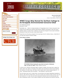 WWII Cargo Ship Named for Earlham College to Be
