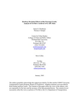 Headway Deviation Effects on Bus Passenger Loads: Analysis of Tri-Met’S Archived AVL-APC Data