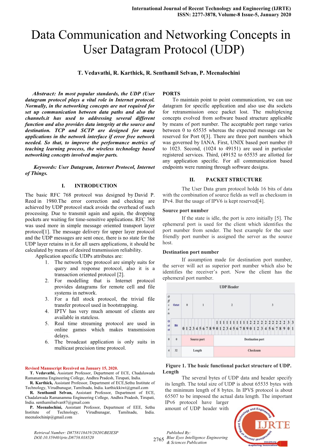 Data Communication and Networking Concepts in User Datagram Protocol (UDP)