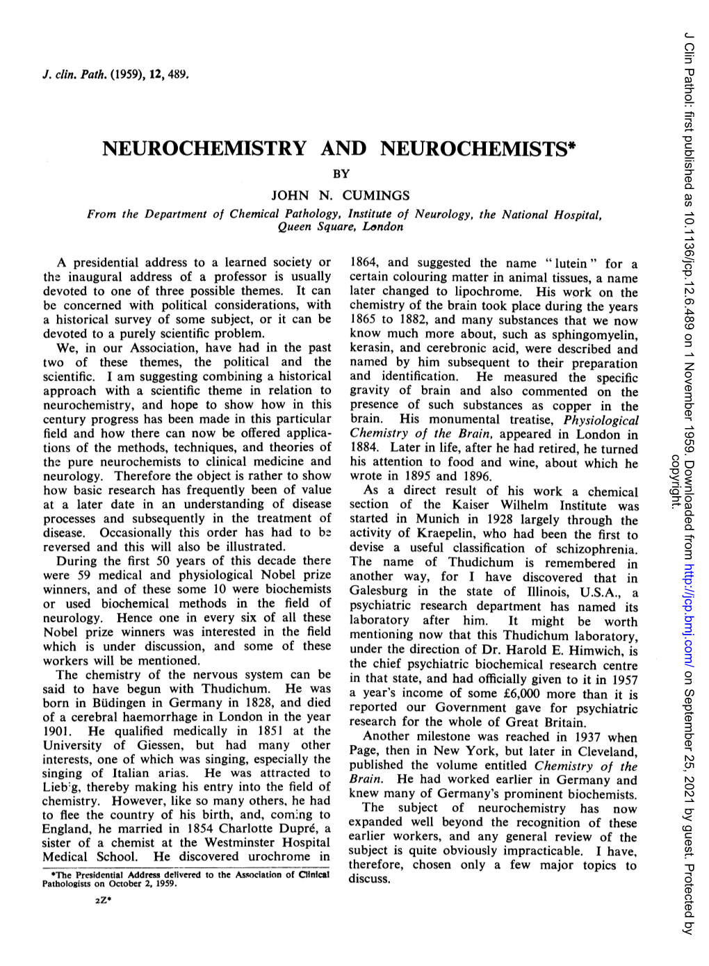 Neurochemistry and Neurochemists* by John N