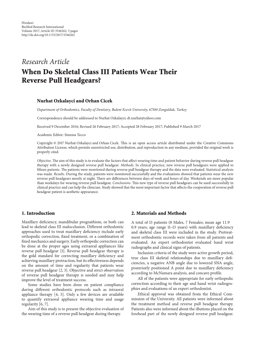 Research Article When Do Skeletal Class III Patients Wear Their Reverse Pull Headgears?