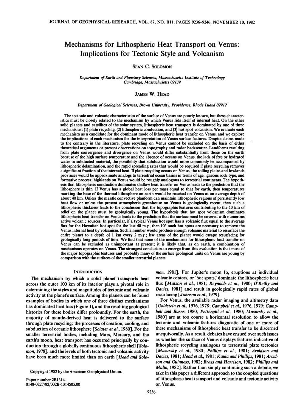 Mechanisms for Lithospheric Heat Transport on Venus Implications For