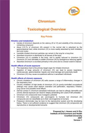 Chromium Toxicological Overview