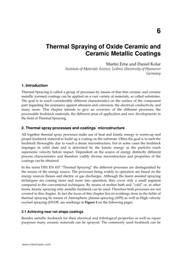 Thermal Spraying of Oxide Ceramic and Ceramic Metallic Coatings