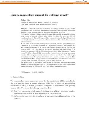 Energy-Momentum Current for Coframe Gravity