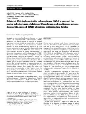 Snps) in Genes of the Alcohol Dehydrogenase, Glutathione S-Transferase, and Nicotinamide Adenine Dinucleotide, Reduced (NADH) Ubiquinone Oxidoreductase Families