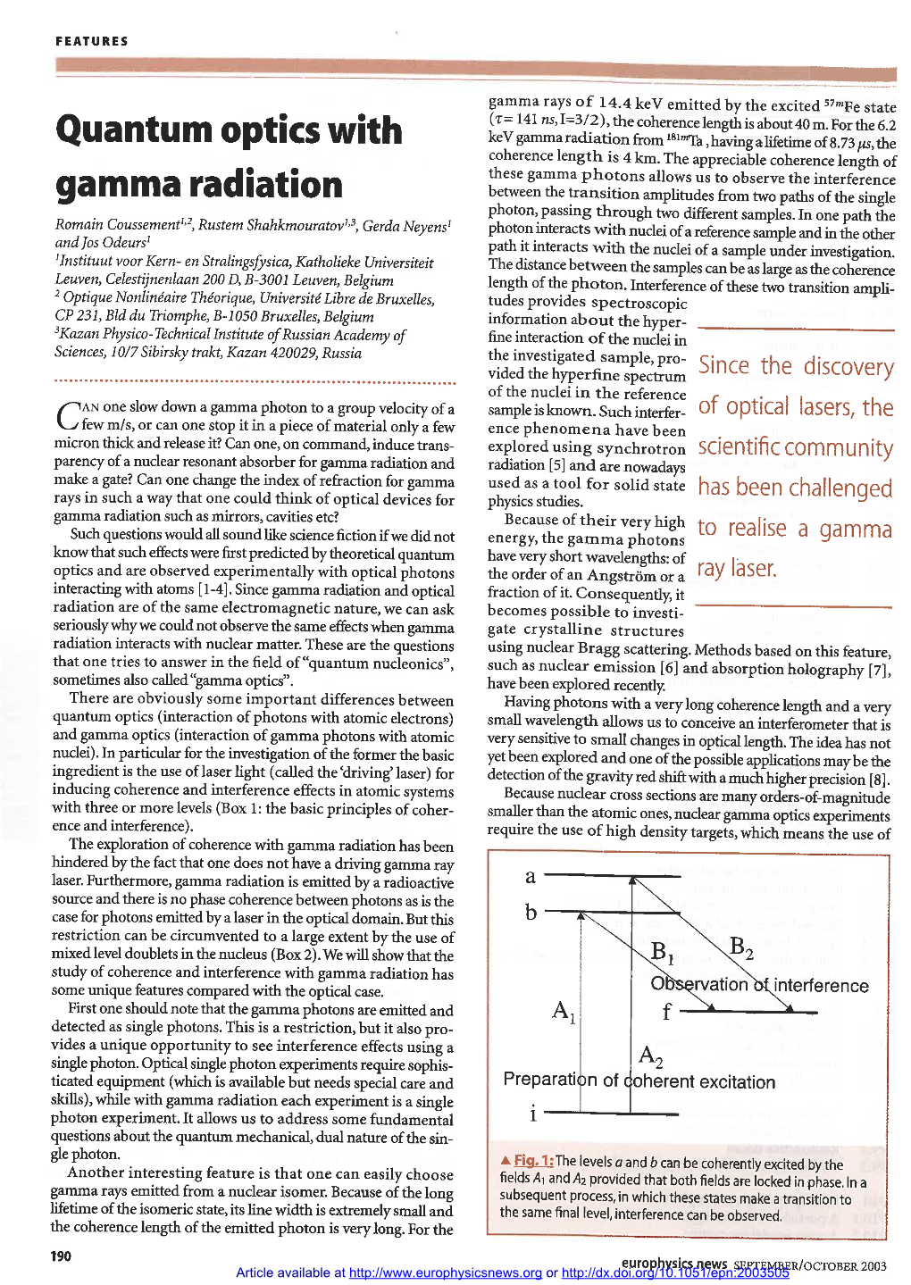 Quantum Optics with Gamma Radiation