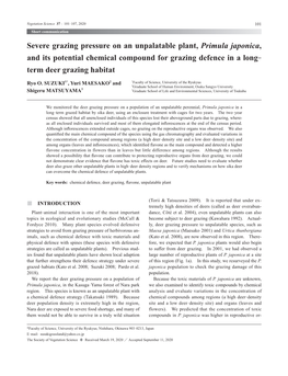Severe Grazing Pressure on an Unpalatable Plant, Primula Japonica, and Its Potential Chemical Compound for Grazing Defence in a Long- Term Deer Grazing Habitat