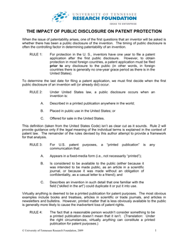 The Impact of Public Disclosure on Patent Protection