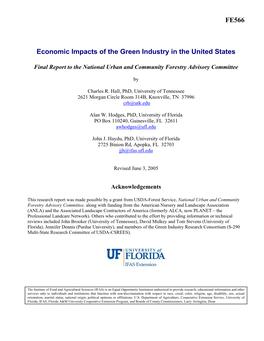 FE566 Economic Impacts of the Green Industry in the United States
