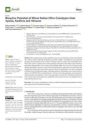 Bioactive Potential of Minor Italian Olive Genotypes from Apulia, Sardinia and Abruzzo