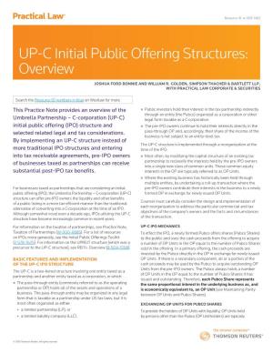 UP-C Initial Public Offering Structures: Overview