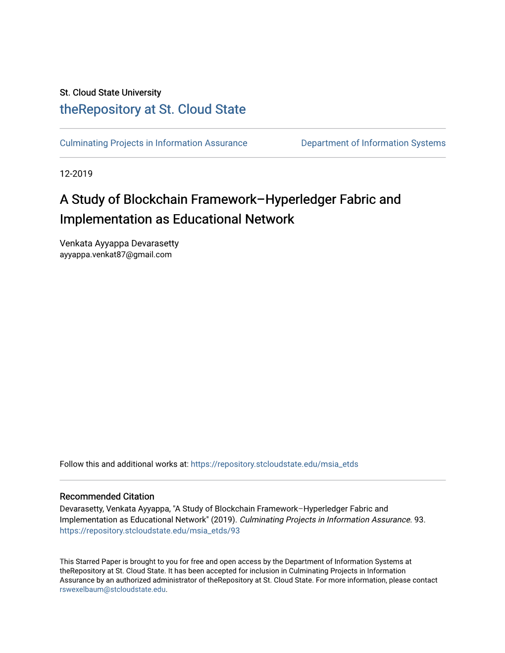A Study of Blockchain Framework–Hyperledger Fabric and Implementation As Educational Network