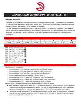 Atlanta Hawks 2020 Nba Draft Lottery Fact Sheet