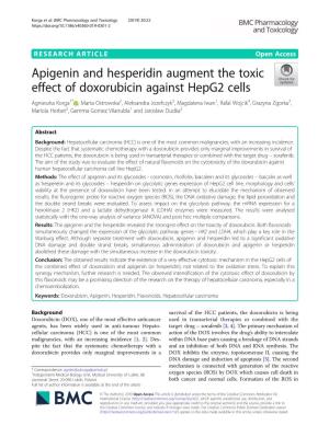 Apigenin and Hesperidin Augment the Toxic Effect of Doxorubicin Against