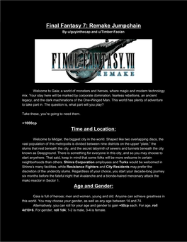 Final Fantasy 7: Remake Jumpchain by U/Guyinthecap and U/Timber-Faolan