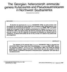 The Georgian Heteromorph Ammonite Genera Kutatissites and Pseudoaustraliceras in Northwest Southamerica