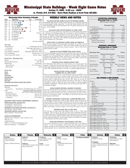 Mississippi State Bulldogs • Week Eight Game Notes October 17, 2009 • 11:30 A.M