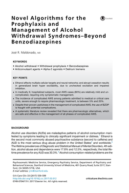 Novel Algorithms for the Prophylaxis and Management of Alcohol Withdrawal Syndromes–Beyond Benzodiazepines