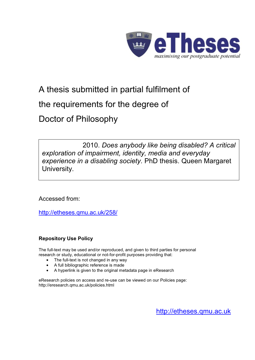 Thesis Submitted in Partial Fulfilment of the Requirements for the Degree of Doctor of Philosophy