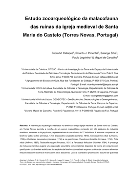 Estudo Zooarqueológico Da Malacofauna Das Ruínas Da Igreja Medieval De Santa Maria Do Castelo (Torres Novas, Portugal)