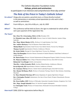 The Role of the Priest in Today's Catholic School