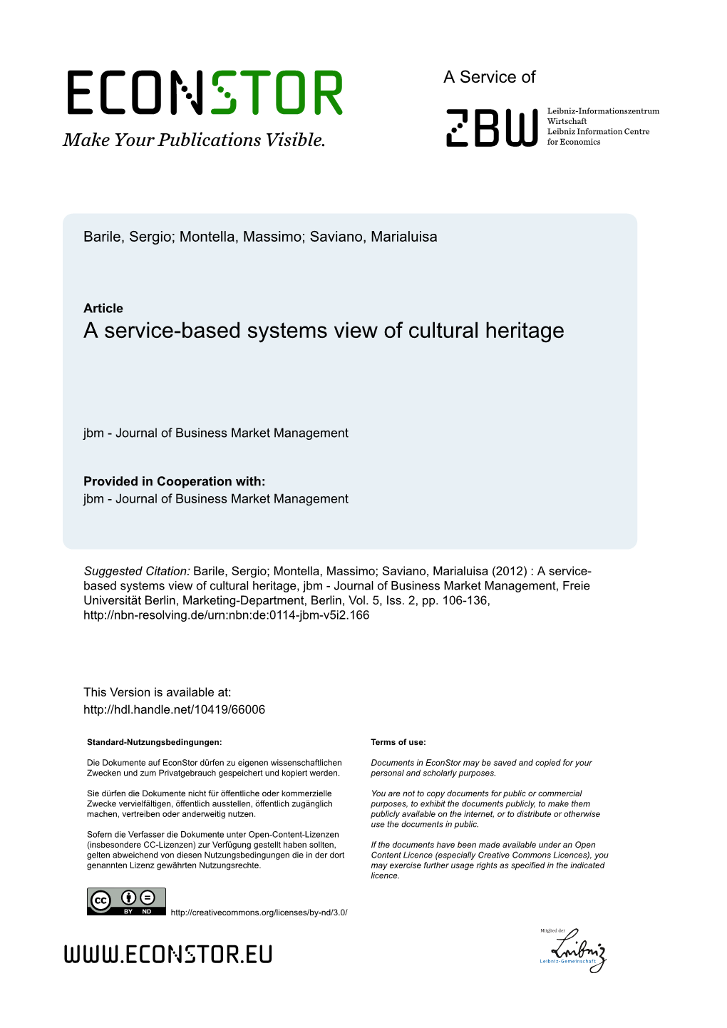 A Service-Based Systems View of Cultural Heritage