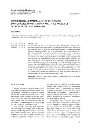 Distribution and Management of the Invasive Exotic Species Ambrosia Trifida and Sicyos Angulatus in the Seoul Metropolitan Area