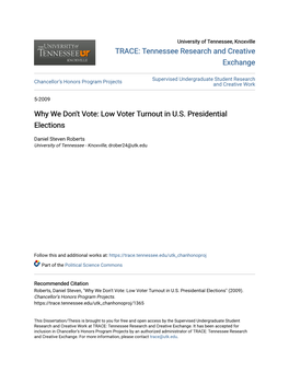 Why We Don't Vote: Low Voter Turnout in U.S. Presidential Elections
