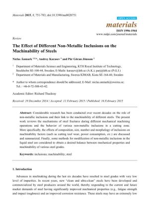 The Effect of Different Non-Metallic Inclusions on the Machinability of Steels