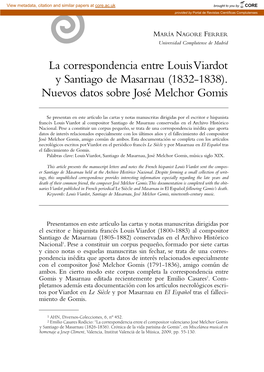 La Correspondencia Entre Louis Viardot Y Santiago De Masarnau (1832-1838)