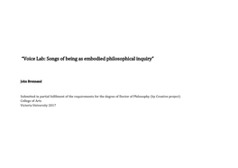 “Voice Lab: Songs of Being As Embodied Philosophical Inquiry”