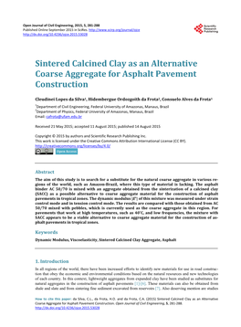 Sintered Calcined Clay As an Alternative Coarse Aggregate for Asphalt Pavement Construction