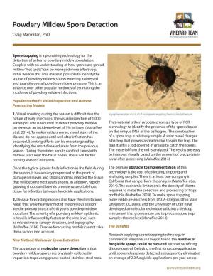 Powdery Mildew Spore Detection Craig Macmillan, Phd