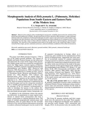 Morphogenetic Analysis of Helix Pomatia L. (Pulmonata, Helicidae) Populations from South�Eastern and Eastern Parts of the Modern Area E