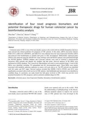 Identification of Four Novel Prognosis Biomarkers and Potential Therapeutic Drugs for Human Colorectal Cancer by Bioinformatics Analysis