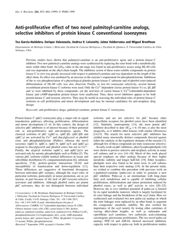 Antiproliferative Effect of Two Novel Palmitoylcarnitine Analogs